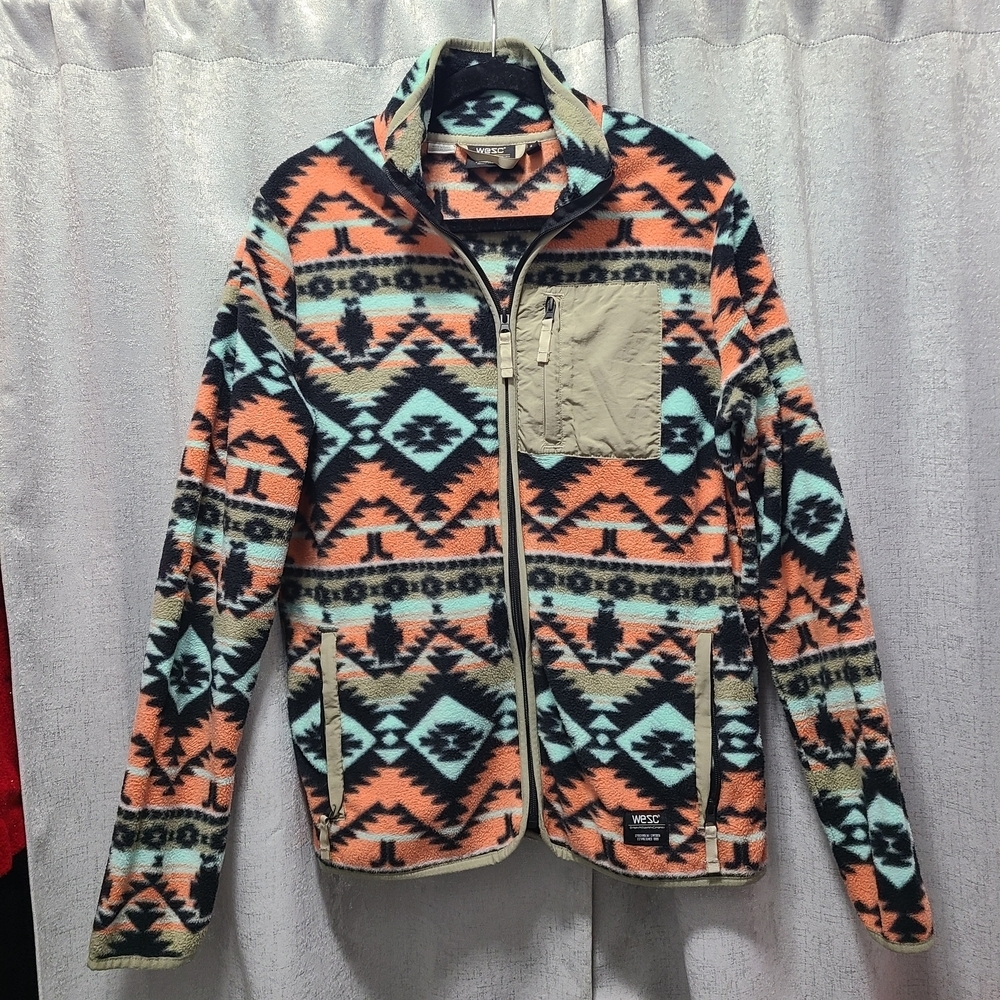 Wesc Polar Fleece Jacket Southwest Aztec Boho Full Zip‎ Y2K 90’s Colorful